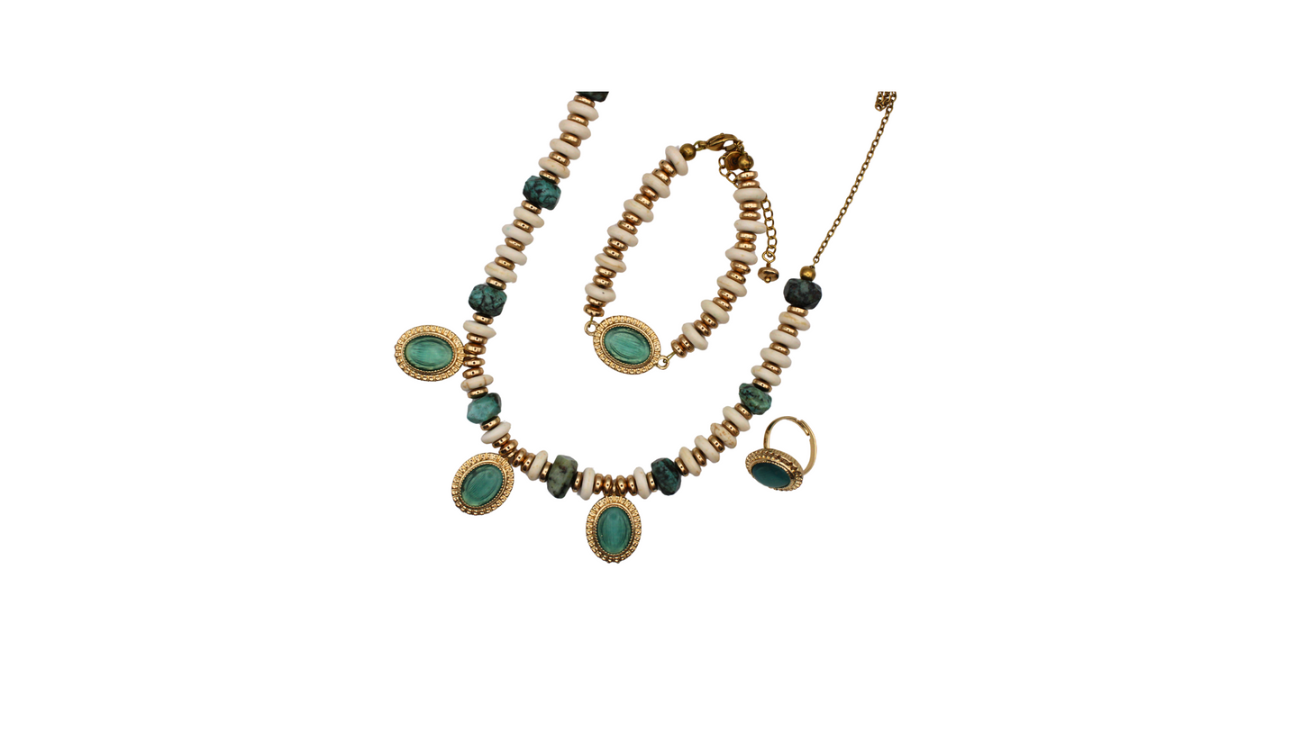 Malkia African Turquoise &bone statement Collar